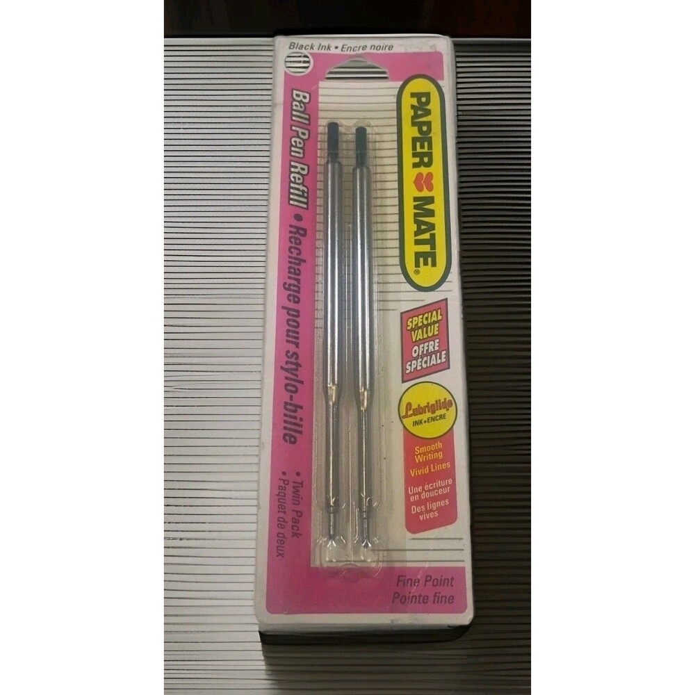 Vintage Paper Mate Lubriglide Pen Refill 2 Pack NIP Fine Point Black 1994 USA